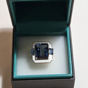 EFFY 14K Yellow Gold Diamond London Blue Topaz Ring - 0.01 ctw